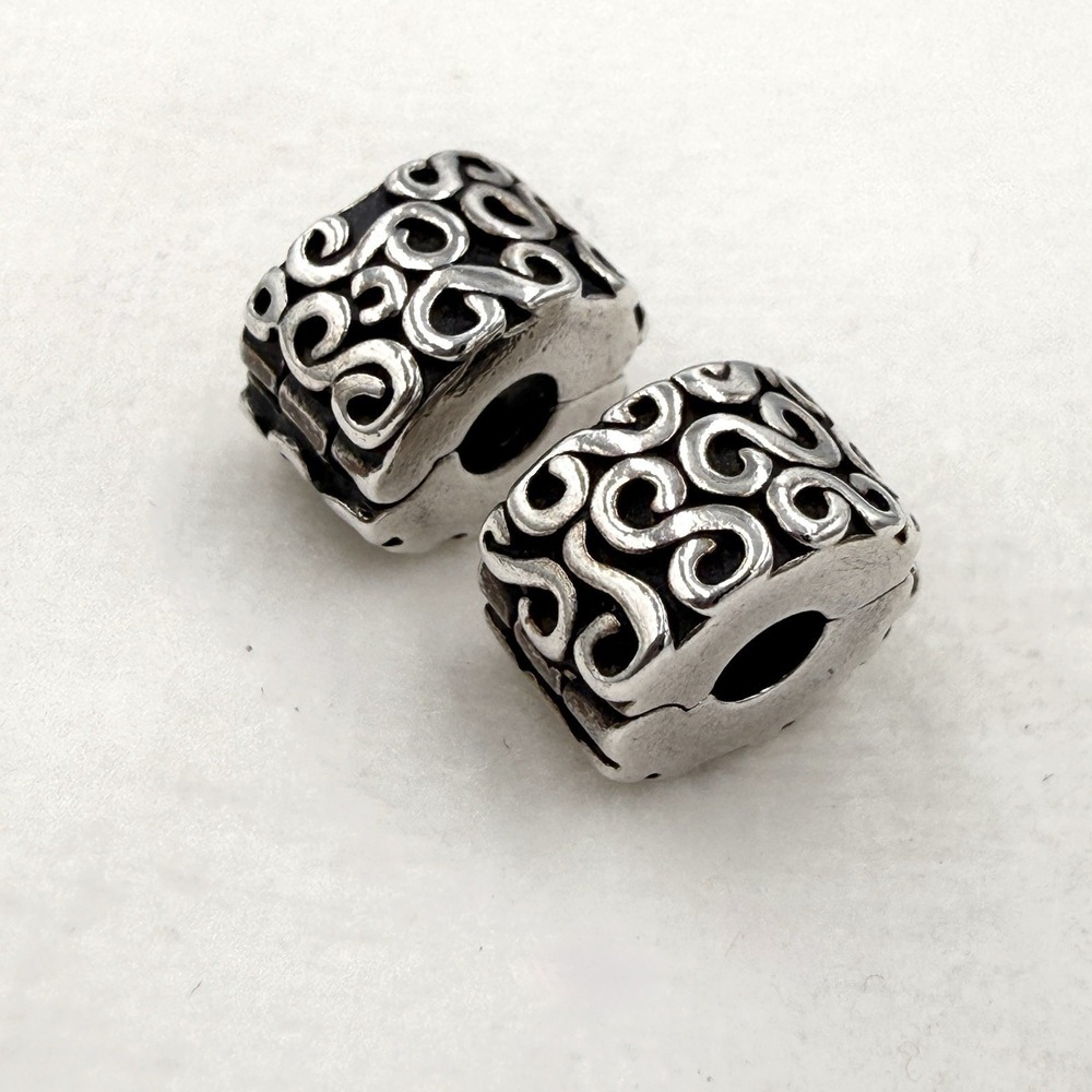 Pandora 925 Sterling Silver ALE Retired Filigree S Swirl Clip Charm Lot Of 2